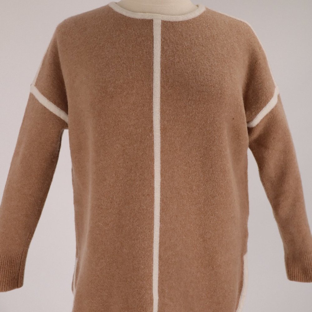 ❄️ J. Crew Rich Mocha Brown Cream Wool Pullover Dress Sweater Winter Warm XS